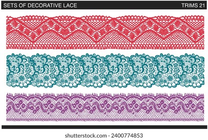 SET OF DECORATIVE EMBROIDERY LACE TRIM USED FOR WOMEN AND GIRLS APPAREL DRESSES TOPS AND ACCESSORIES FASHION DESIGN VECTOR ILLUSTRATION