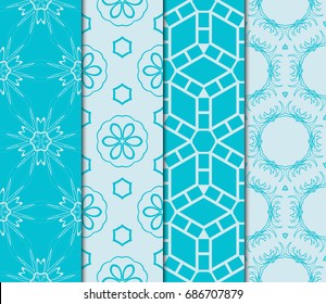 set of decorative fashion ornament. Seamless vector illustration. Floral style. For interior design, fabric print, page fill, wallpaper, textile. blue color