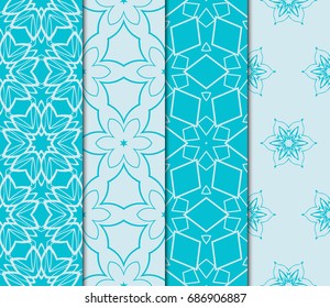 set of decorative fashion ornament. Seamless vector illustration. Floral style. For interior design, fabric print, page fill, wallpaper, textile. blue color