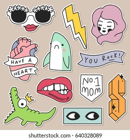Set of Decorative Fashion Patches, Badges, or Pins