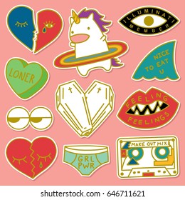 Set of Decorative Fashion Patches, Badges, or Pins 