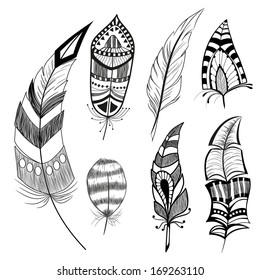 set of decorative feathers