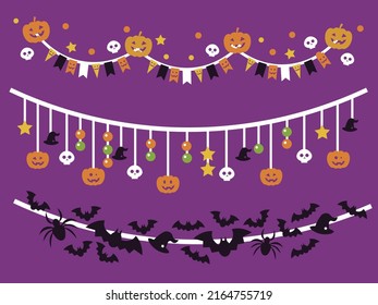 Set of decorative flags with Halloween illustrations.