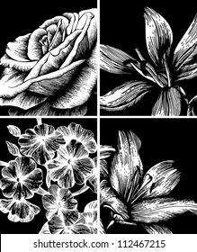 Set of decorative floral background, hand drawing. Vector.
