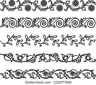 A set of decorative floral borders