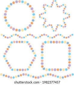 Set of decorative floral borders from various abstract colorful flowers 