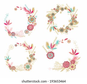 Set of decorative floral branches and frames