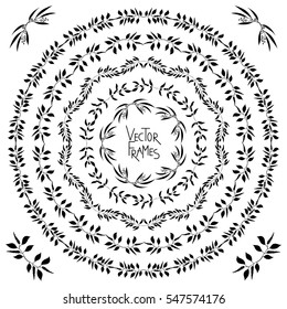 Set of decorative floral circular border elements for design. Vector colorful frames isolated on white background.