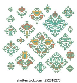Set of decorative floral compositions, vignettes on white background