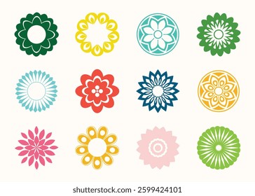 Set of decorative floral design elements. Flat cartoon vector illustration. Illustration of nature flower spring and summer in garden.
