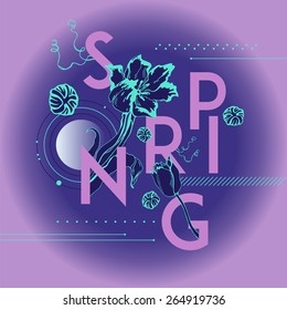 Set of decorative, floral design elements with text. Spring. For t-shirt or other uses