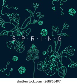 Set of decorative, floral design elements. Floral pattern. Vector illustration. Spring