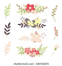 Set of decorative floral dividers, Dividing line with flowers. Vector Illustration