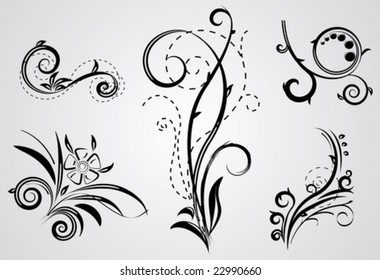 set of decorative floral elements