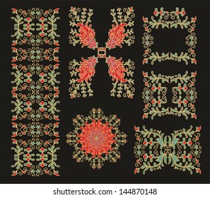 Set of decorative floral elements for decorations and scrapbook