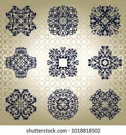 Set of decorative floral elements in vintage style. Seamless background. Vector illustration    