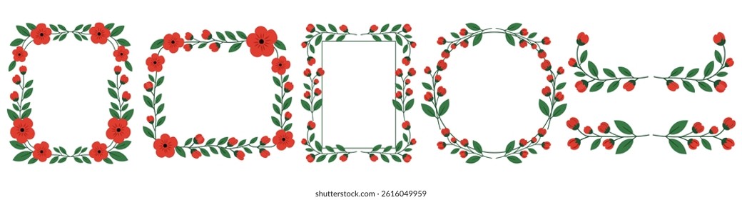 Set of Decorative floral frames and borders of flowers. Vector design. floral ornament.