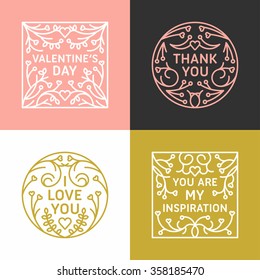 Set of Decorative Floral Frames with Greeting Text. Happy Valentines Day. Vector Design Elements for Greeting Card