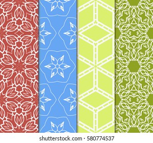 set of decorative floral, geometric ornament. modern pattern. seamless vector illustration. for interior design, textile, wallpaper