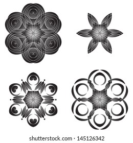 Set of decorative floral geometric ornaments like black stained-glass window