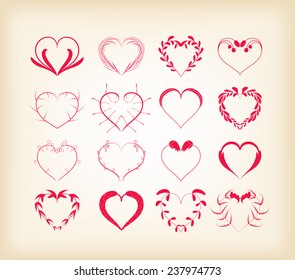 set of decorative floral hearts