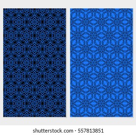 set of decorative floral lace ornament. blue, black color. seamless vector illustration. template for wallpaper, invitation, card