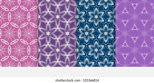 set of decorative floral and leave pattern. purple color. Vector seamless. For interior design, invitation, wallpaper.