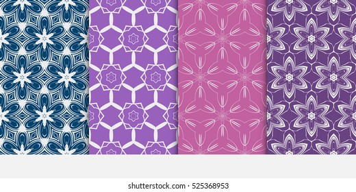 set of decorative floral and leave pattern. purple color. Vector seamless. For interior design, invitation, wallpaper.