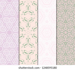 Set Of Decorative Floral Ornament. Seamless Pattern. Vector Illustration. Tribal Ethnic Arabic, Indian, Motif. For Interior Design, Color Wallpaper