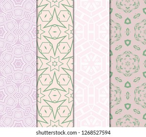 Set Of Decorative Floral Ornament. Seamless Pattern. Vector Illustration. Tribal Ethnic Arabic, Indian, Motif. For Interior Design, Color Wallpaper