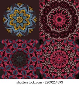 Set of decorative Floral Ornament. Seamless Pattern. Vector Illustration. Tribal Ethnic Arabic, Indian, Motif. For Interior Design, Wallpaper