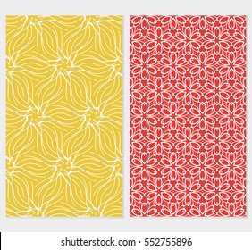 set of Decorative floral ornament. seamless pattern. silver color. vector illustration. for interior design, wallpaper, invitation. yellow, red background