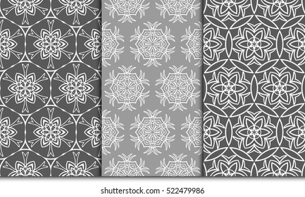 set of decorative floral ornament. vector illustration. for interior design, wallpaper, paper fill. Grey color