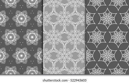 set of decorative floral ornament. vector illustration. for interior design, wallpaper, paper fill. Grey color
