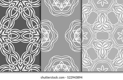 set of decorative floral ornament. vector illustration. for interior design, wallpaper, paper fill. Grey color