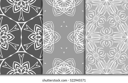 set of decorative floral ornament. vector illustration. for interior design, wallpaper, paper fill. Grey color