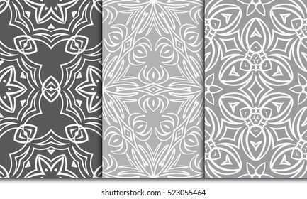 set of decorative floral ornament. vector illustration. for interior design, wallpaper, paper fill. Grey color