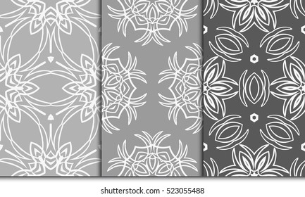 set of decorative floral ornament. vector illustration. for interior design, wallpaper, paper fill. Grey color