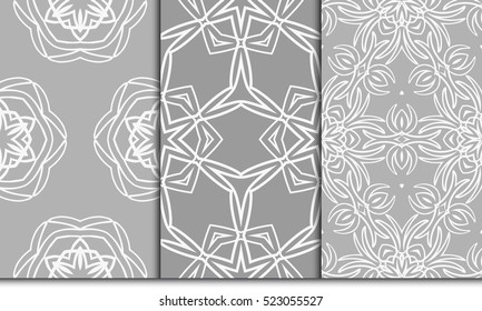 set of decorative floral ornament. vector illustration. for interior design, wallpaper, paper fill. Grey color set of decorative floral ornament. vector illustration. for interior design, wallpaper, paper fill. Grey color