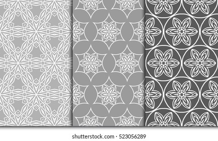 set of decorative floral ornament. vector illustration. for interior design, wallpaper, paper fill. Grey color