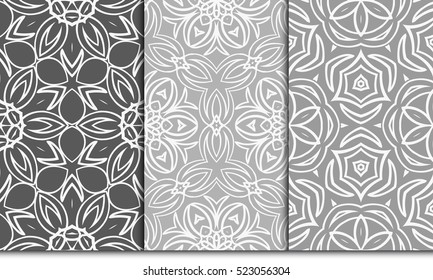 set of decorative floral ornament. vector illustration. for interior design, wallpaper, paper fill. Grey color