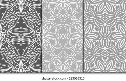 set of decorative floral ornament. vector illustration. for interior design, wallpaper, paper fill. Grey color
