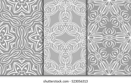 set of decorative floral ornament. vector illustration. for interior design, wallpaper, paper fill. Grey color