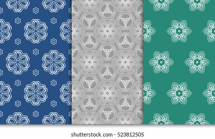 set of decorative floral ornament. vector illustration. for interior design, wallpaper, paper fill. green, blue, grey color