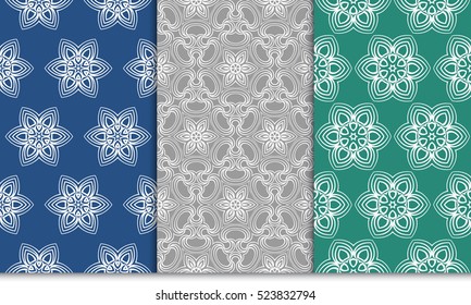set of decorative floral ornament. vector illustration. for interior design, wallpaper, paper fill. green, blue, grey color