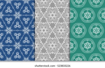 set of decorative floral ornament. vector illustration. for interior design, wallpaper, paper fill. green, blue, grey color
