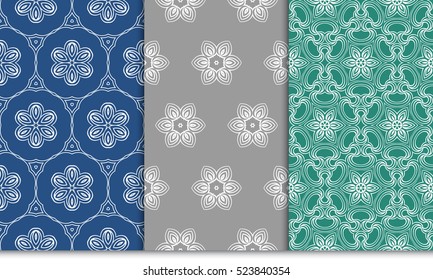 set of decorative floral ornament. vector illustration. for interior design, wallpaper, paper fill. green, blue, grey color