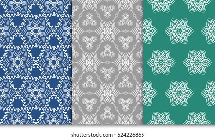 set of decorative floral ornament. vector illustration. for interior design, wallpaper, paper fill. green, blue, grey color