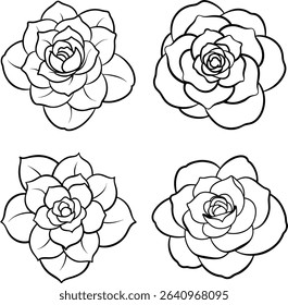 Set of Decorative Floral Outlines Featuring Various Beautiful Flower Designs