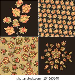 Set of decorative floral patches